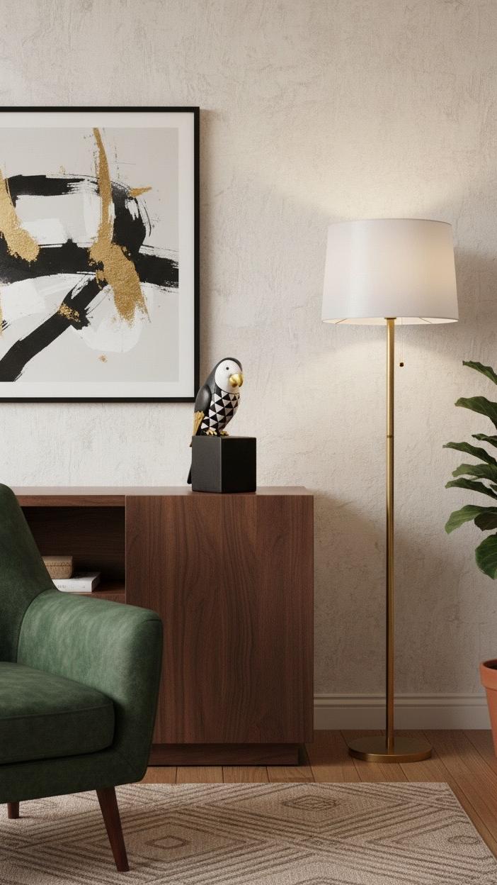 Skulptur „AURORA PARROT“ – Modernes Designobjekt mit goldenen Akzenten