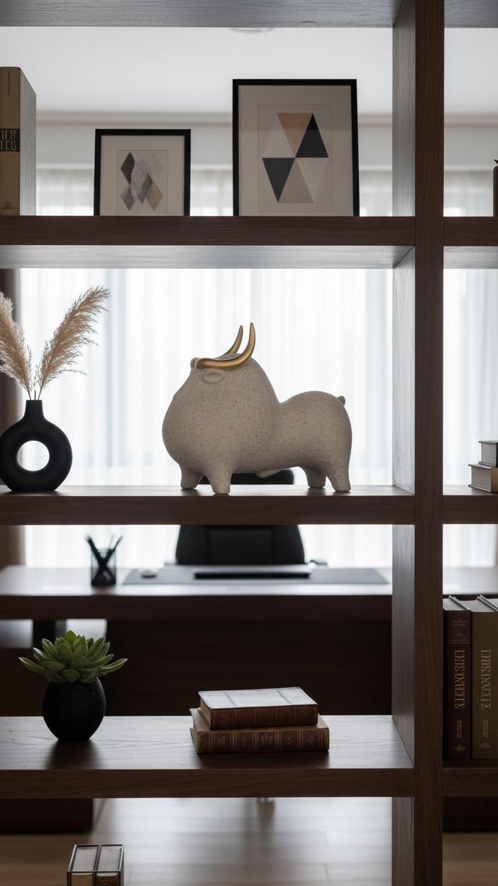 Skulptur „AURELIO“ – Keramisches Stier-Objekt mit goldenen Hörnern