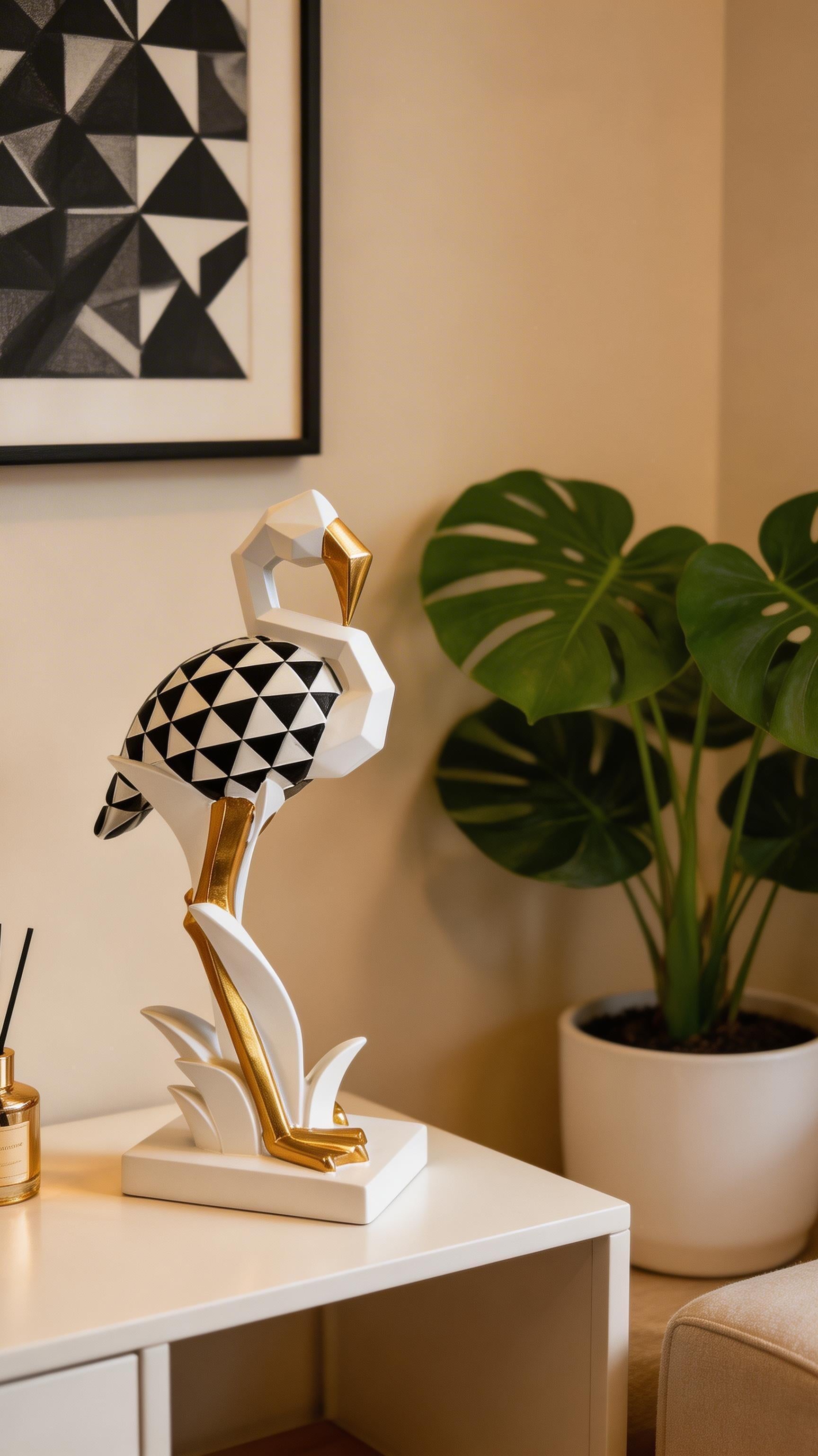 Skulptur „ÉLAN“ – Geometrischer Flamingo